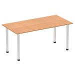 Impulse 1600mm Straight Table Oak Top Brushed Aluminium Post Leg I003643 83189DY
