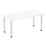 Impulse 1600mm Straight Table White Top Brushed Aluminium Post Leg I003642 83210DY