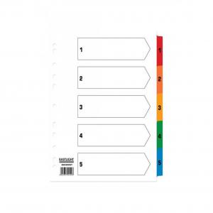 ValueX Index 1-5 A4 Card White 150gsm with Coloured Mylar Tabs -