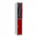 Phoenix PL Series 1 Column 2 Door Personal Locker Grey Body Red Doors with Electronic Locks PL1230GRE 