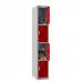 Phoenix PL Series 1 Column 4 Door Personal Locker Grey Body Red Doors with Electronic Locks PL1430GRE 