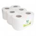 The photo shows a pack of six pure white, 2ply hand towel rolls from Blake & White. Each roll is 100m long and made from FSC certified materials. The rolls are neatly stacked and ready to use, perfect for any office or home.