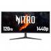 The photograph shows a sleek, modern Acer Nitro XZ0 34-inch monitor. The screen features a vibrant 3440 x 1440 pixel resolution, perfect for gaming or streaming. The VA panel and ZeroFrame design create a seamless and immersive viewing experience. With HDMI and DisplayPort options, Adaptive Sync technology ensures smooth gameplay.