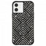 Case Mate Brilliance Herringbone iPhone 12 Mini Phone Case Black Silver Crystals Micropel Antimicrobial Protection Drop Proof Dust Resistant 8CM043612
