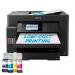 The Epson Multifunction Inkjet Printer is a sleek, modern device with a large display screen and multiple buttons and trays for various functions. The EcoTank system is prominently displayed, allowing for easy ink level monitoring. The printer is capable of printing A3 size documents in vibrant colors.