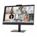 The Lenovo ThinkVision T27hv-30 monitor has a sleek and modern design, with a 27 inch Quad HD IPS panel display. The screen boasts a pixel resolution of 2560 x 1440, providing crisp and clear visuals. The monitor is equipped with HDMI, DisplayPort, and USB-C ports for easy connectivity to multiple devices. Its slim bezels and adjustable stand make for a clean and customizable viewing experience. The Lenovo logo can be seen subtly at the bottom of the monitor.