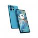 This picture features a sleek blue Motorola mobile phone with a 6.78 inch screen, powered by a Qualcomm Snapdragon 6 Gen 3 processor and 8GB of RAM. It also boasts 256GB of storage and runs on the Android 14 operating system. The design is modern and stylish.