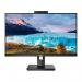 The photo shows a sleek and modern Philips monitor from the S Line collection. The monitor has a large 27 inch screen with vibrant colors and crisp 1920 x 1080 pixel Full HD resolution. The IPS panel ensures wide viewing angles and accurate color reproduction. The monitor is equipped with multiple ports including HDMI, DVI, VGA, and DisplayPort for versatile connectivity. On top of the monitor, there is a built-in webcam for video conferencing or online meetings. The LED display offers energy-efficient and reliable performance. Overall, the monitor appears to be a high-quality and versatile choice for both work and entertainment purposes.