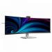 The photo displays a sleek and modern Philips monitor with a 49 inch SuperWide VA panel. The screen resolution is 5120 x 1440 pixels, providing a clear and vibrant display. Multiple ports including Thunderbolt 4, HDMI, and DisplayPort can be seen on the back of the monitor. The design is stylish and professional, making it a perfect addition to any workspace.