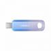 In this photograph, there are several SanDisk USB drives on display. The drives have a capacity of 256GB and come in a blue lilac color with a capless USB-C design. They are lined up neatly and each one has the SanDisk logo prominently displayed.