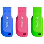 SanDisk 16GB USB 2.0 Cruzer Blade Flash Drives 3 Pack Blue Green and Pink 