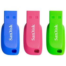 SanDisk 16GB USB 2.0 Cruzer Blade Flash Drives 3 Pack Blue Green and Pink 8SDCZ50C016GB46T