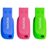 SanDisk Cruzer Blade 32GB USB 3.0 Capless Flash Drives 3 Pack Blue Green and Pink 8SDCZ50C032GB46T