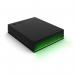The picture shows a sleek and compact Seagate 5TB External Game Drive for Xbox, featuring a USB-C connection. The drive is encased in a durable black casing with the Seagate logo on top.