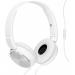 The photograph shows a pair of white Sony MDR-ZX310AP Wired headphones, featuring a folding design and a 3.5mm connector. They have a clean and sleek look, with the Sony logo on the sides and soft cushioning on the ear cups for comfortable wear.