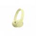 This image shows a pair of bright yellow Sony WH-CH520 wireless Bluetooth headphones. The sleek design features the Sony logo on the side and comfortable over-the-ear pads. The headphones are shown in a front-facing angle, highlighting their adjustable headband and built-in microphone.
