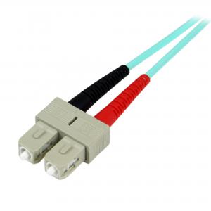 Image of StarTech.com 1m LC UPC to SC UPC OM3 Multimode Aqua Fibre Optic Cable
