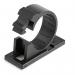 In the photo, there are multiple black self-adhesive cable management clips from StarTech arranged neatly on a surface. Each clip has a strong adhesive backing, perfect for keeping cables organized and in place.