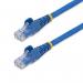This photo features a vibrant blue Ethernet cable by StarTech, measuring 5m in length and made from LSZH CAT6 material. It is designed for 10GbE networks and boasts high-speed connectivity. The cable is neatly coiled, ready for use in a variety of settings.