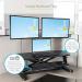 StarTech Height Adjustable Ergonomic Corner Sit Stand Desk Converter with Keyboard Tray 35 x 21 Inches Large Surface 