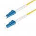 This image showcases a StarTech 1m LC to LC single mode fibre optic cable. The durable and high-quality Fibre Cables are designed to provide fast and reliable data transmission. The sleek, black design and LC connectors give it a professional and efficient appearance.