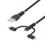 StarTech 1m Rugged USB-A to Lightning Micro-USB USB-C Multi Charging Cable 8ST10446453