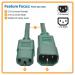 2ft Green Power Cord C14 to C13 14AWG