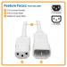 1.83m White Power Cord C14 to C13 14AWG