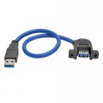 Tripp Lite 1ft USB 3.0 SuperSpeed Panel Mount Type A Extension Cable MF Blue Black 8TLU324001APM