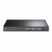 The picture shows a sleek and professional-looking TP-Link rackmount switch with 16 ports, including 2 1G RJ45SFP combo ports. Its gigabit speeds and PoE+ functionality make it a powerful tool for networking needs. The compact design makes it ideal for use in small spaces.