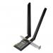 A photo of TP-Link Wifi Extenders TP-Link BE6500 Wi-Fi 7 Bluetooth PCIe Adapter would show two small, sleek devices: one white and one black. Both have LED lights and visible antennas. On the white one, there are labels for the buttons and ports. The black one sits on a metallic stand.