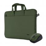 Trust Bologna 16 Inch Eco-friendly Slim Dark Green Laptop Bag and Wireless Mouse Set 8TR24989