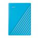 The image shows a blue Western Digital My Passport 4TB USB3 external hard drive. It is compact and portable, with a 2.5 inch size. The device features a sleek design and has a Western Digital logo on the front. The external hard drive is equipped with USB3 for fast data transfer and has a capacity of 4TB.