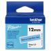 The picture features a standard size Brother label tape in 12mm width, with a black print on a light blue background. The tape is neatly wrapped around a label maker, displaying its durability and high-quality design. The brand name and product details are clearly visible on the packaging.