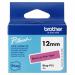 A photo of Brother Label Tapes Brother 12mm Black on Pink Labelling Tape shows a sleek, durable tape with bright pink lettering on a black background. The precision-cut edges and adhesive backing make this tape perfect for organizing and labeling in a variety of settings.