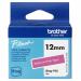 The image features a Brother label tape, measuring 12mm wide and designed in a crisp white color with bold pink lettering. The tape is clearly labeled as Labelling Tape and includes the BTAGP35 model number.