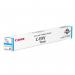 The photograph shows a box of Canon ink cartridges, specifically the Canon EXV51C Cyan Standard Capacity Toner Cartridge. The box contains 60k pages worth of toner and has the product number 0482C002.