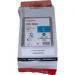 This photograph shows a standard capacity cyan ink cartridge for a Canon printer. The cartridge has a capacity of 130ml and is labeled as the Canon PFI102C. The label is clear and easy to read, with a sleek and modern design. The ink cartridge appears to be in good condition and ready for use.