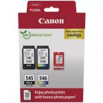 Canon PG-545CL-546 Black & Colour Standard Ink Cartridge 8ml + Photo Paper 101.6 x 152.4mm 50Pk - 8287B008 CAPG545/CL546PVP