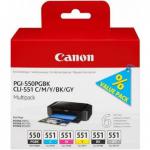 Canon PGI550 CLI551 Black Photo Black Cyan Grey Magenta Yellow Standard Capacity Ink Cartridge Multipack 6 x 7ml (Pack 6) - 6496B005 CAPGI550COLOURMULTI