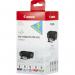 The photo shows a multipack of Canon ink cartridges, specifically in the colors of green, matte black, red, photo cyan, and magenta. Each cartridge has a standard capacity of 14ml and there are 5 cartridges in the pack. The product code is not included in this photo.