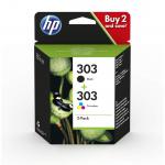 HP 303 Black Tri-Colour Standard Capacity Ink Cartridge Twinpack 2 x 4ml (Pack 2) for HP ENVY Photo 6230/7130/7830 series - 3YM92AE HP3YM92AE
