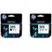 HP 305 Black Tri- Colour Standard Capacity Ink Cartridge Twinpack 2.2ml + 2ml (Pack 2) - 6ZD17AE HP6ZD17AE