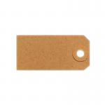 The photograph shows a pack of 1000 unbranded, 108 x 54mm buff-colored tagging tags with accompanying tagging guns. The tags are unstrung and single, with no product codes visible. The background is a light color, possibly a table or counter.