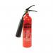 The image shows a red Firemaster Fire Extinguisher with the label Fireking Fire Extinguisher and Carbon Dioxide 2Kg XC2A FM29264 written on it. The extinguisher is compact and easy to handle, with a pressure gauge and a nozzle attached. It is designed to quickly and effectively put out fires, making it a valuable safety tool for any environment.