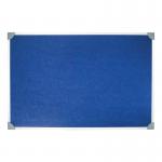 The image shows a vibrant blue felt noticeboard with an aluminium trim, measuring 900x600mm. It is adorned with five stars labeled as 5 Star Noticeboards and 5 Star Office, and comes with fixings for easy installation.