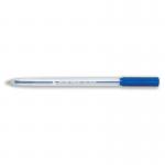 This photo shows a pack of 50 5 Star ballpoint pens, each with a clear barrel, medium 1.0mm tip, and 0.7mm blue line. The pens are neatly arranged in rows and ready for use.