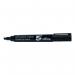 The picture shows a pack of 12 5 Star Office Permanent Markers. They are black and have a chisel tip for precise writing. These markers are xylene and toluene-free, making them safe to use. The smear-proof formula ensures clean and professional results.