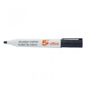 5 Star Office Drywipe Marker XyleneToluene-free Bullet Tip 3mm Line Black (Pack of 12) FS296123