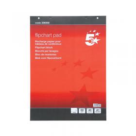 5 Star Flipchart Pad Plain Perforated Punched 2 Holes 40 Sheets 70gsm A1 (Pack of 5) 296956 FS296956
